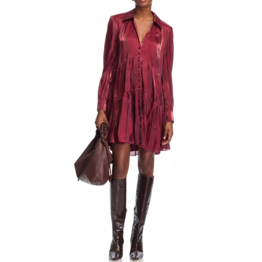 CINQ À SEPT 'Lilly' Tiered Mini Shirt-Dress, Iridescent Rhubarb